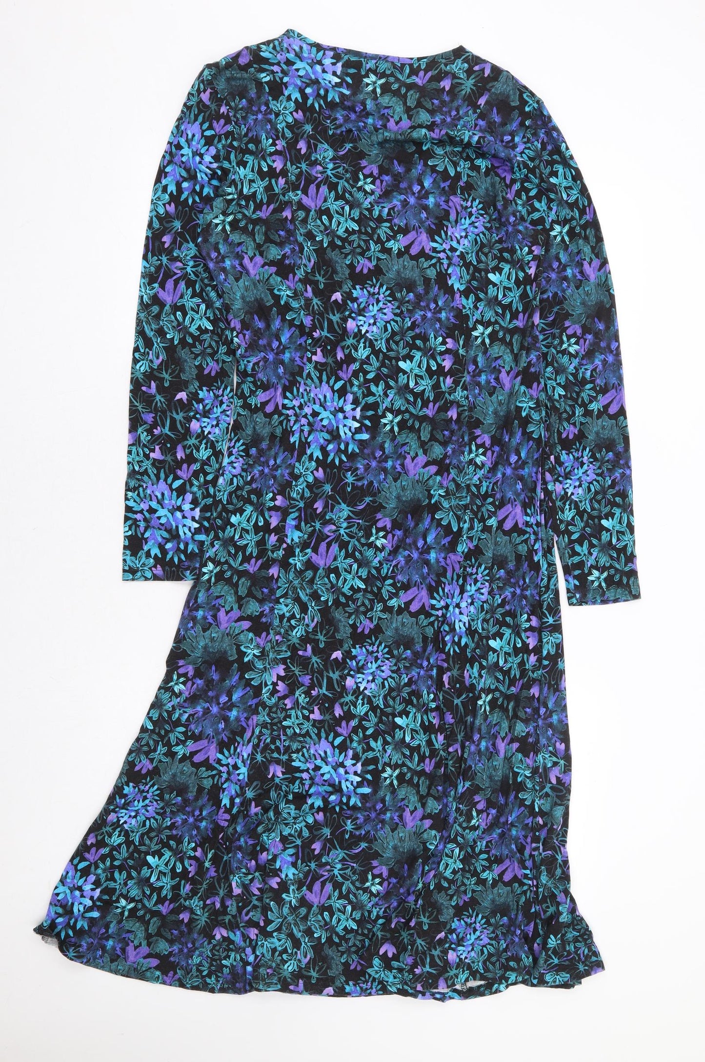 David Nieper Womens Multicoloured Floral Viscose A-Line Size 12 V-Neck Pullover