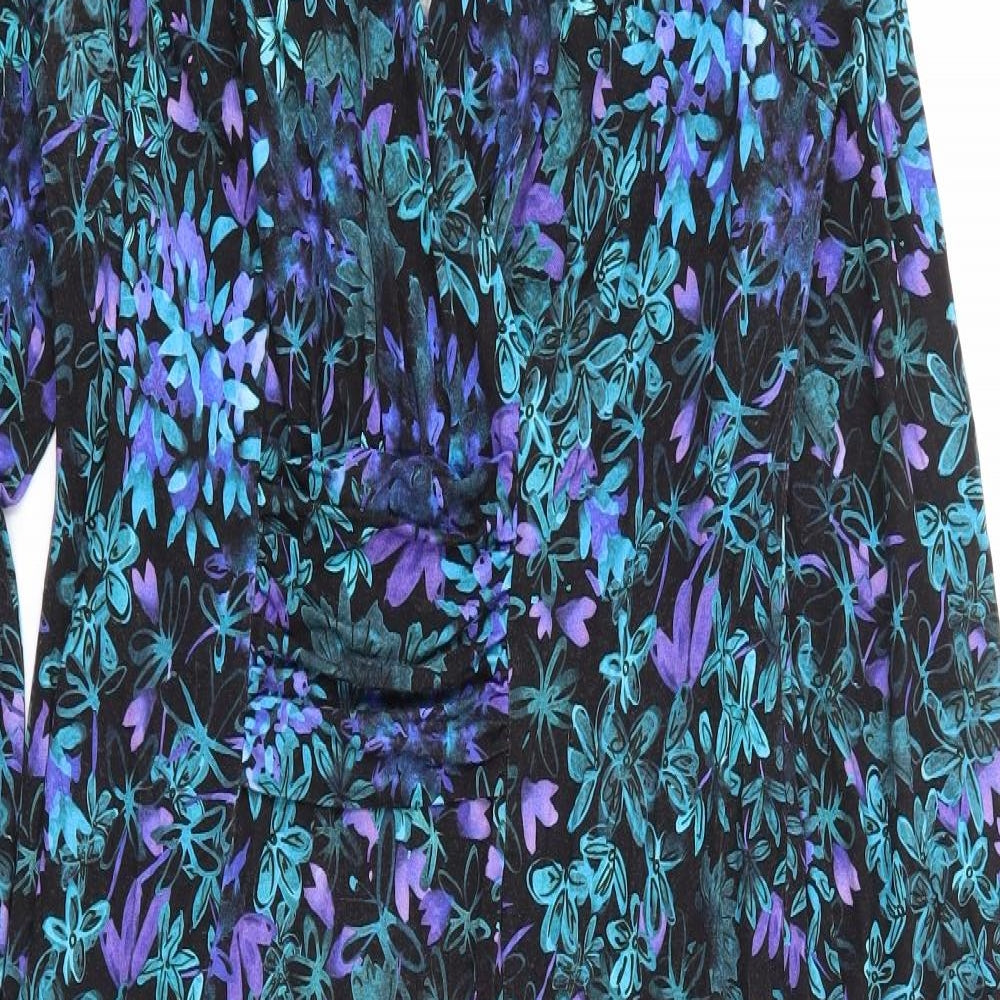 David Nieper Womens Multicoloured Floral Viscose A-Line Size 12 V-Neck Pullover