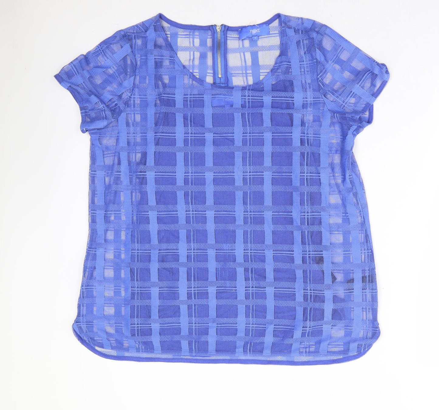 NEXT Womens Blue Plaid Viscose Basic T-Shirt Size 16 Round Neck - 2 in 1 Top