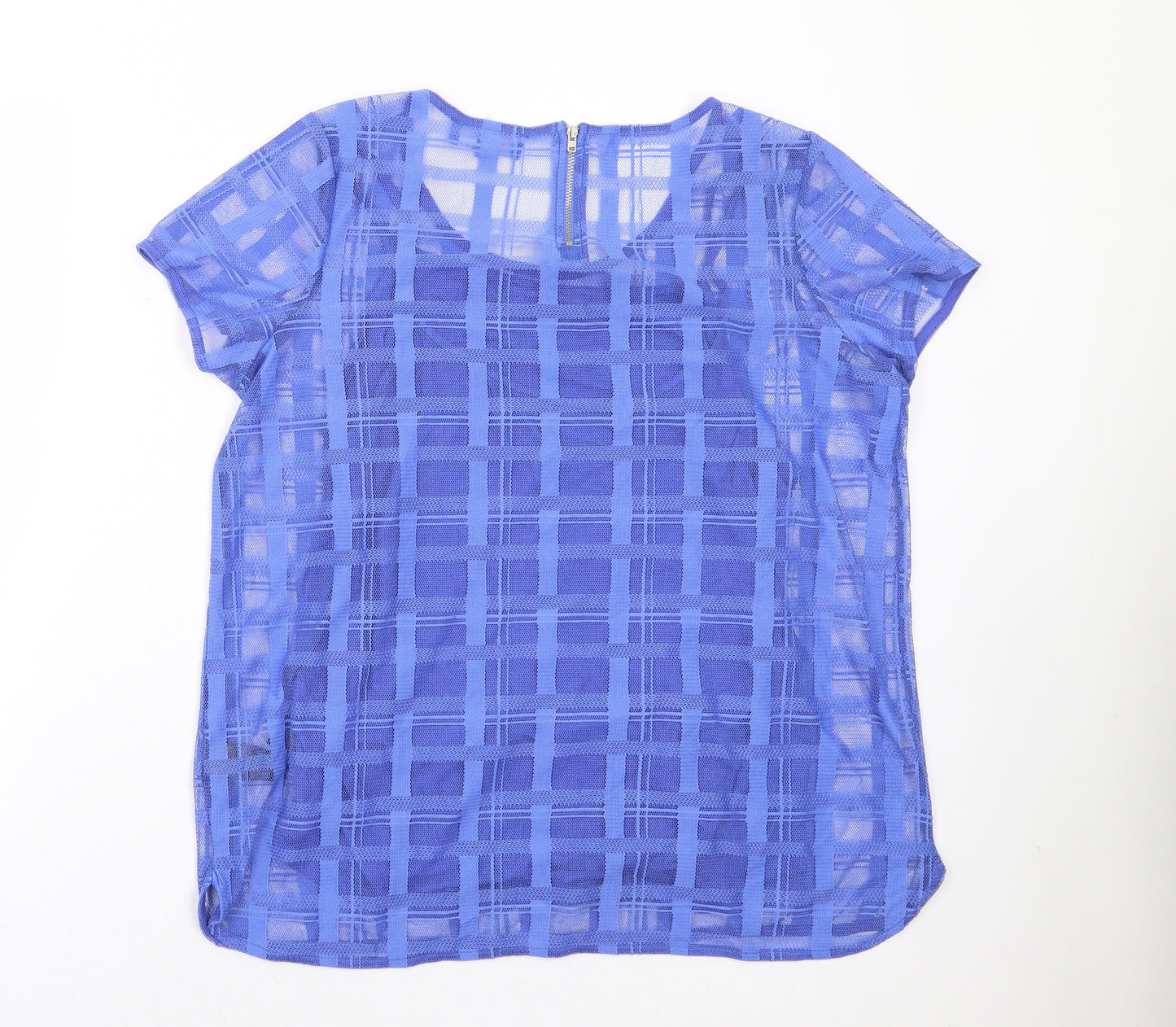 NEXT Womens Blue Plaid Viscose Basic T-Shirt Size 16 Round Neck - 2 in 1 Top