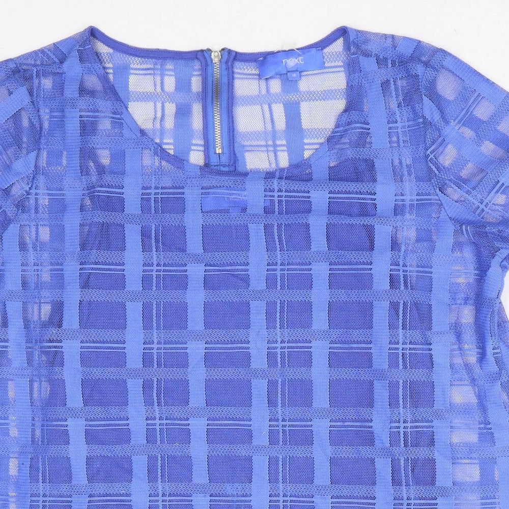 NEXT Womens Blue Plaid Viscose Basic T-Shirt Size 16 Round Neck - 2 in 1 Top