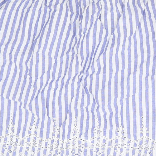 H&M Womens Blue Striped 100% Cotton Basic Blouse Size 10 Off the Shoulder - Bardot