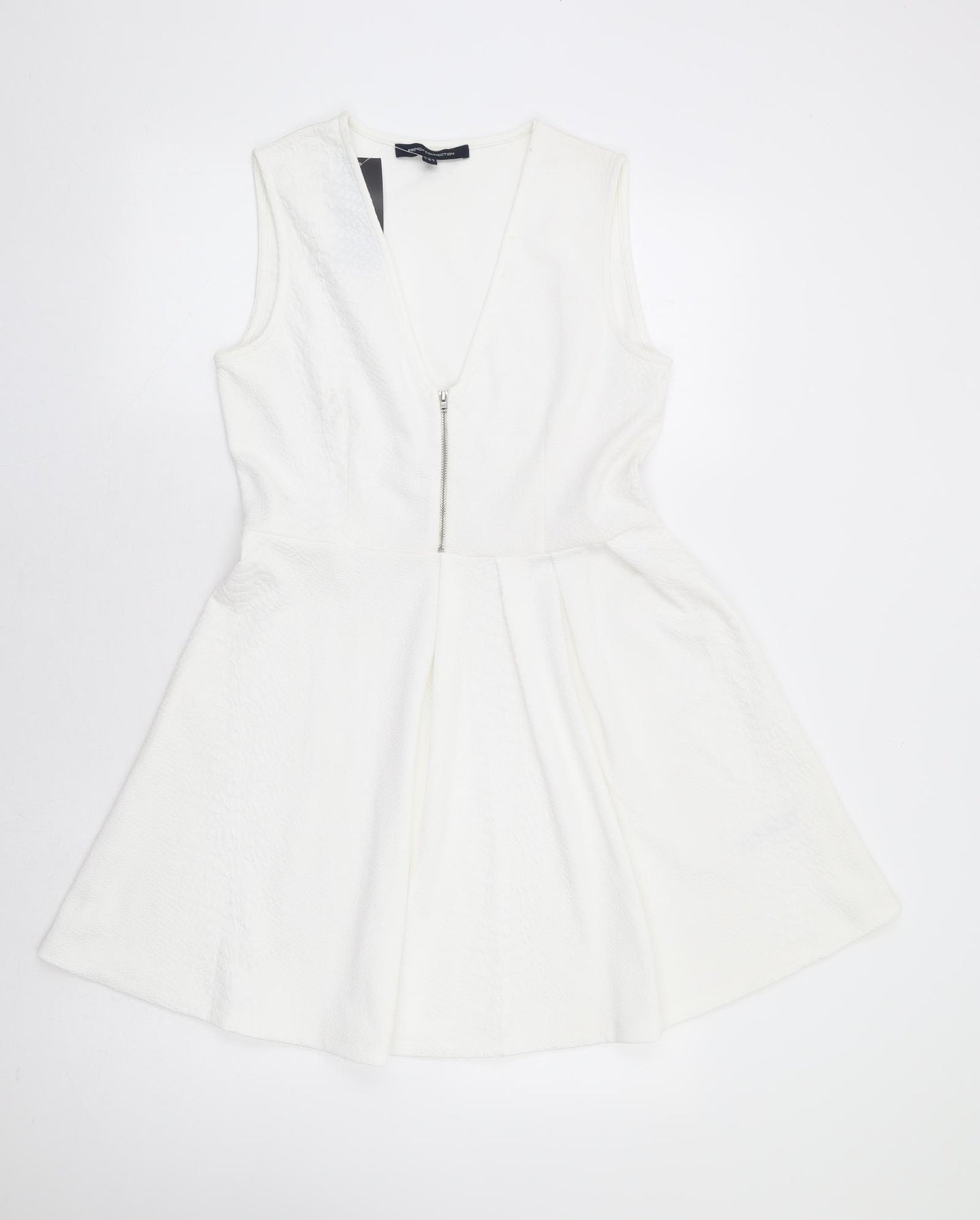 French Connection Womens White Polyester Fit & Flare Size 12 V-Neck Zip