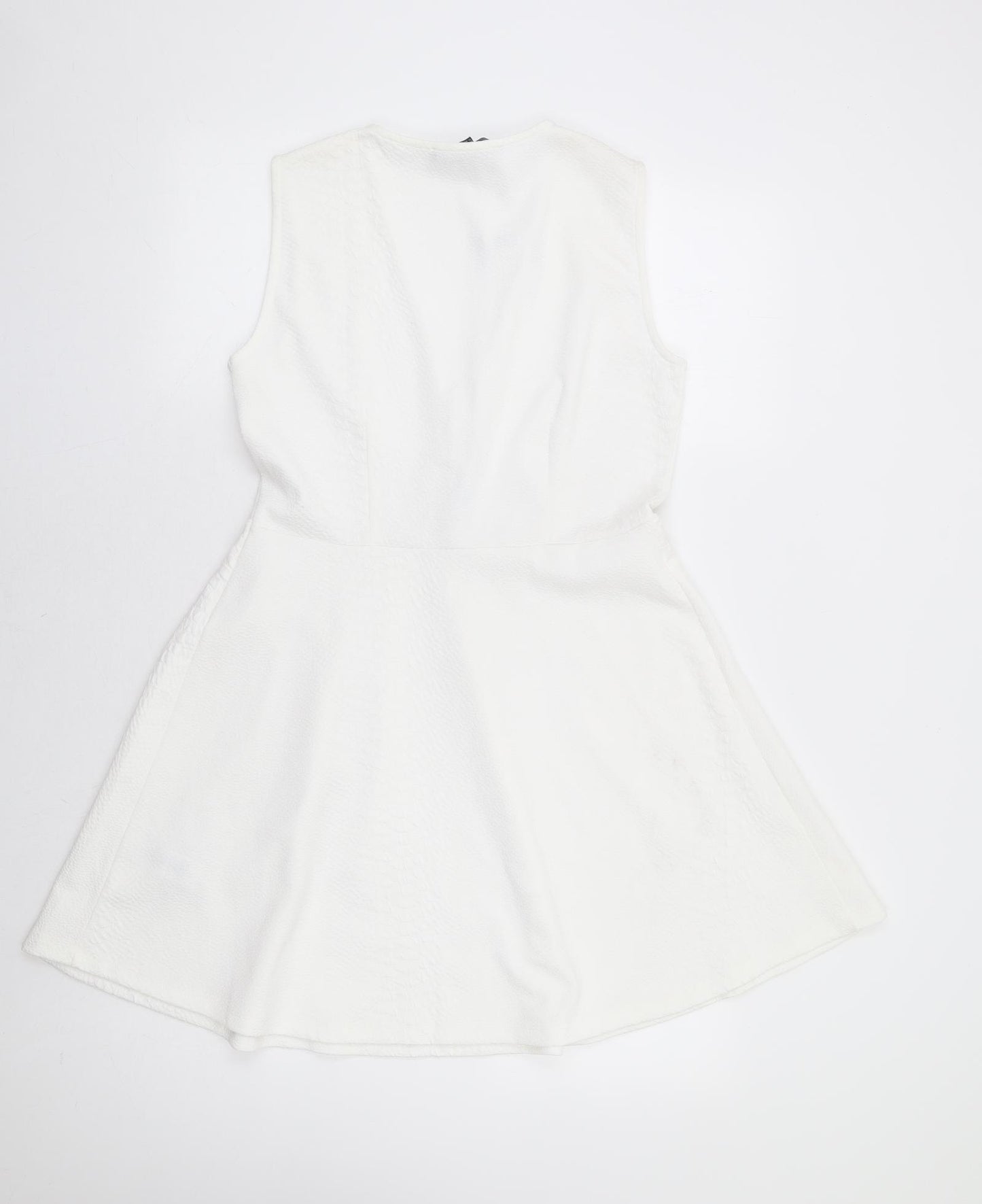 French Connection Womens White Polyester Fit & Flare Size 12 V-Neck Zip