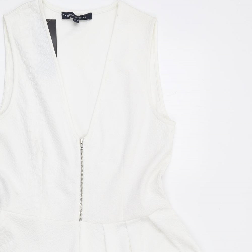 French Connection Womens White Polyester Fit & Flare Size 12 V-Neck Zip