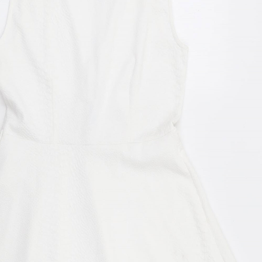 French Connection Womens White Polyester Fit & Flare Size 12 V-Neck Zip