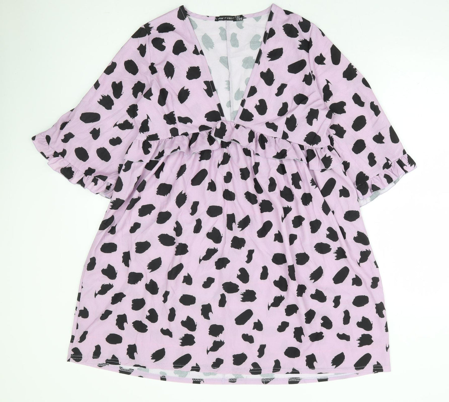 I SAW IT FIRST Womens Purple Animal Print Polyester A-Line Size 12 V-Neck Pullover - Leopard Print