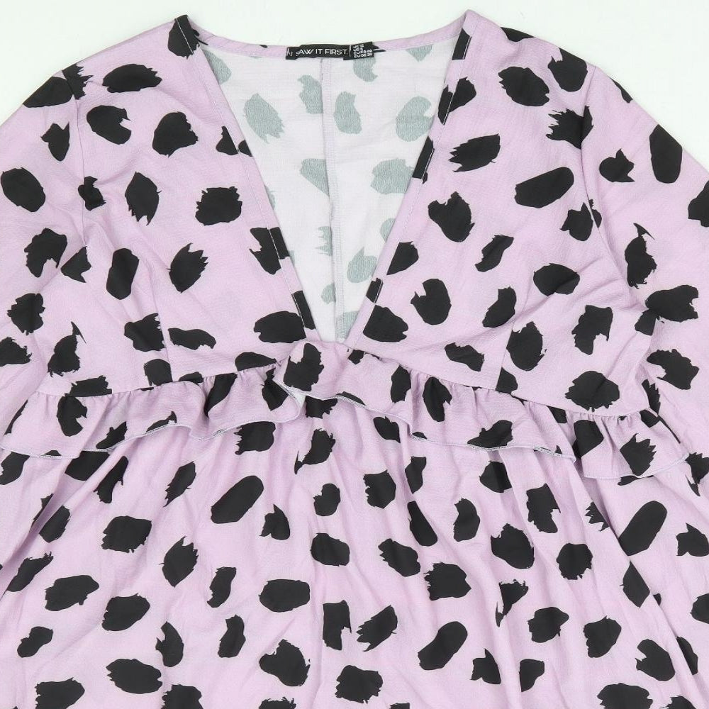 I SAW IT FIRST Womens Purple Animal Print Polyester A-Line Size 12 V-Neck Pullover - Leopard Print