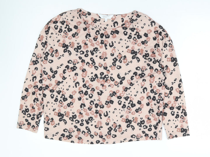 Principles Womens Pink Round Neck Animal Print Polyester Pullover Jumper Size 12 - Leopard Print