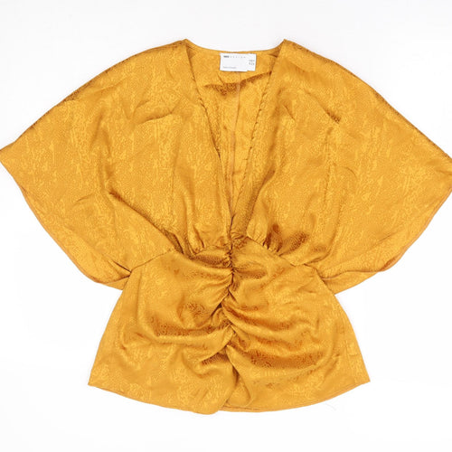ASOS Womens Yellow Animal Print Polyester Basic Blouse Size 10 V-Neck - Snake Skin Peplum