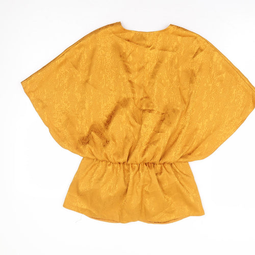 ASOS Womens Yellow Animal Print Polyester Basic Blouse Size 10 V-Neck - Snake Skin Peplum