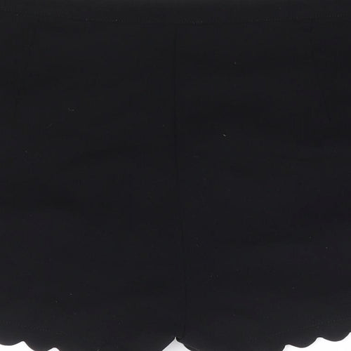 Topshop Womens Black Polyester Hot Pants Shorts Size 10 L4 in Regular Zip - Scallop Hem