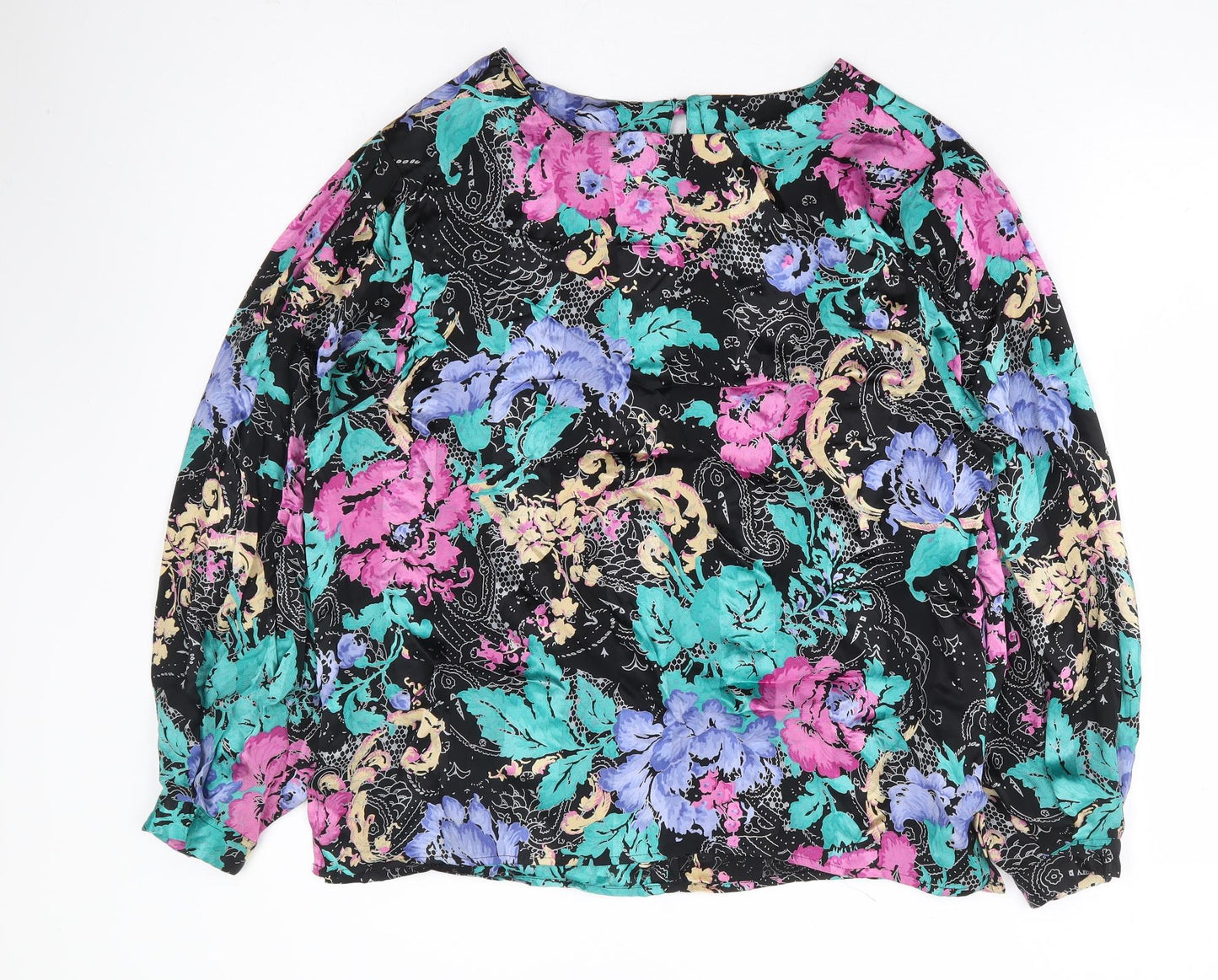 Preworn Womens Multicoloured Floral Viscose Basic Blouse Size 14 Round Neck