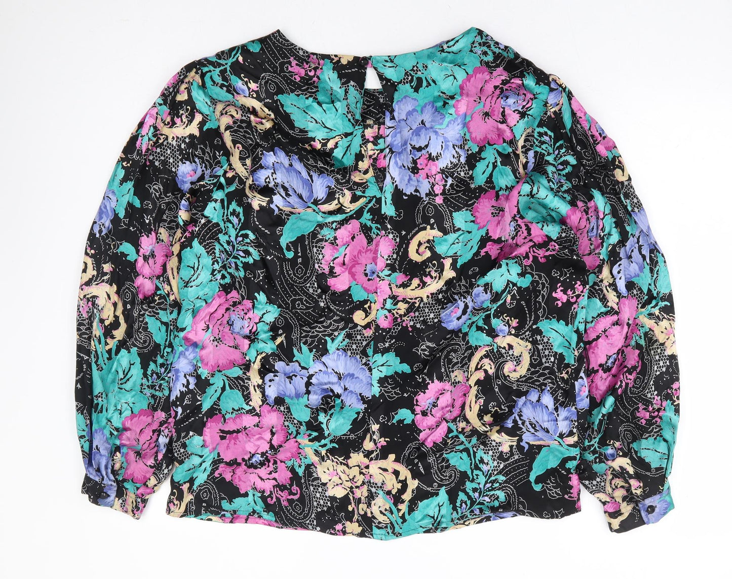 Preworn Womens Multicoloured Floral Viscose Basic Blouse Size 14 Round Neck