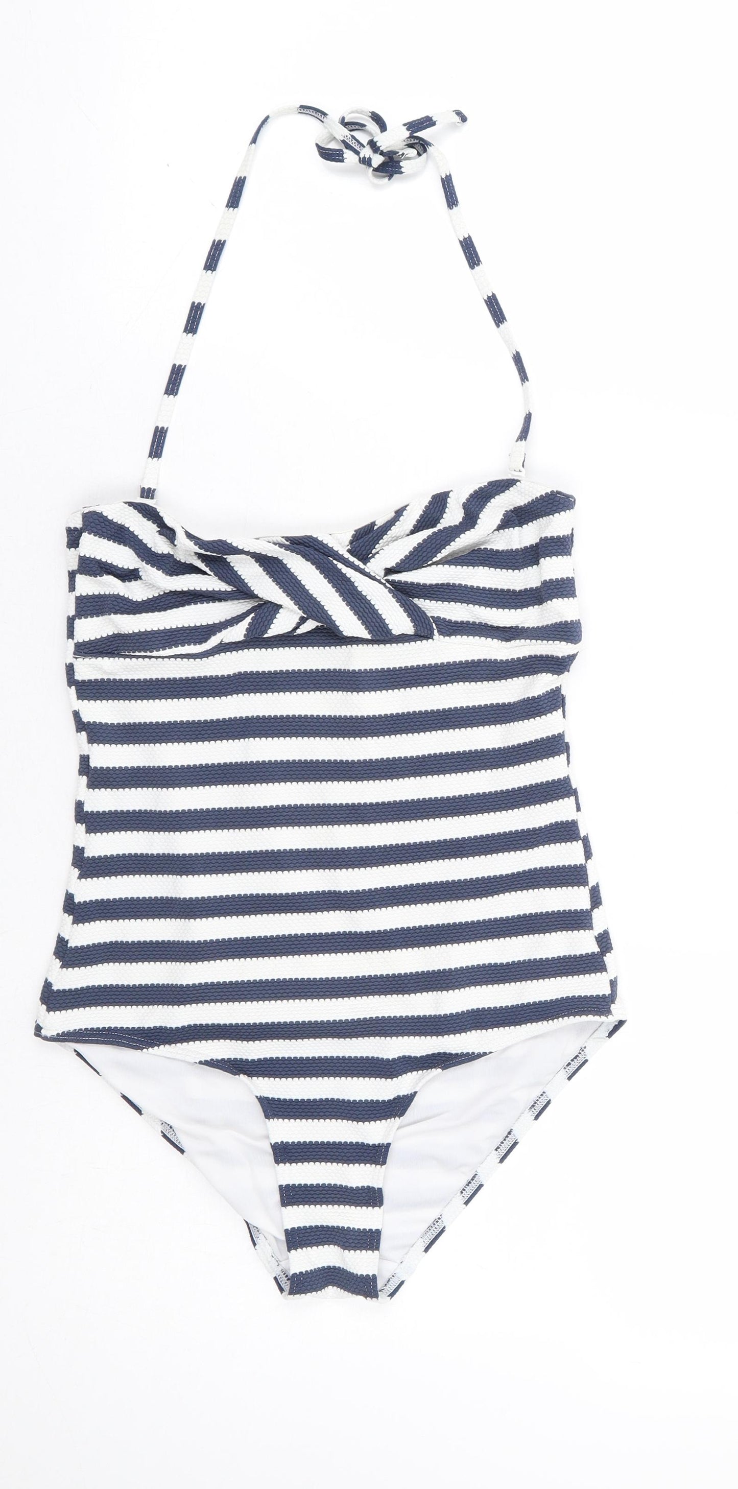 John Lewis Womens Blue Striped Polyamide One Piece Size 10 - Halter