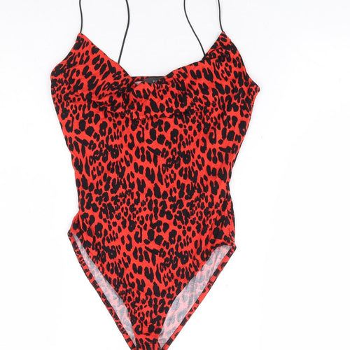 Primark Womens Red Animal Print Viscose Bodysuit One-Piece Size 6 Snap - Leopard Print