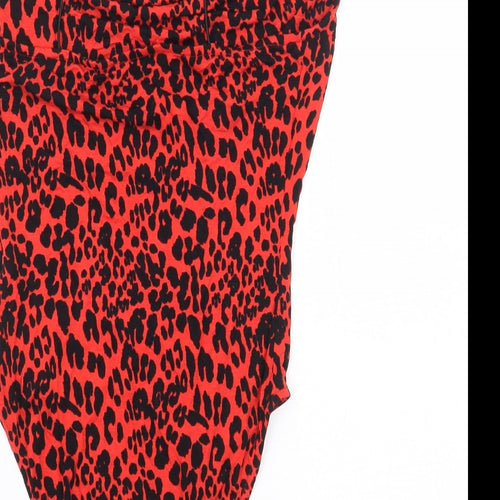 Primark Womens Red Animal Print Viscose Bodysuit One-Piece Size 6 Snap - Leopard Print