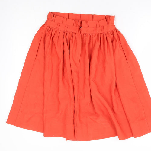 H&M Womens Orange Polyester Flare Skirt Size 6 Zip - Paperbag Waist
