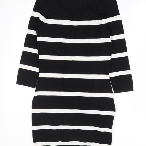 Mango Womens Black Striped Polyamide Bodycon Size M Scoop Neck Pullover