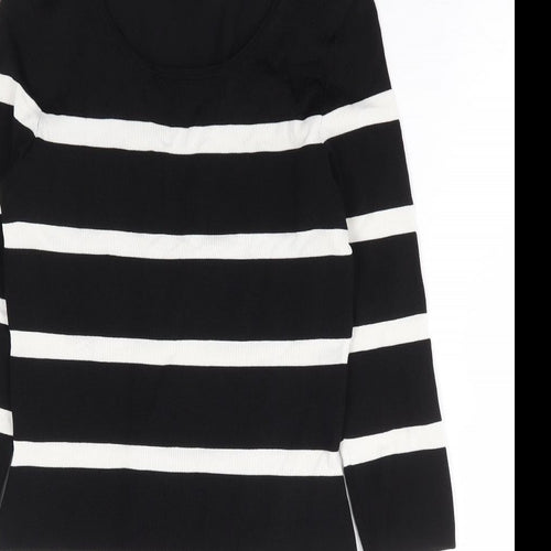 Mango Womens Black Striped Polyamide Bodycon Size M Scoop Neck Pullover