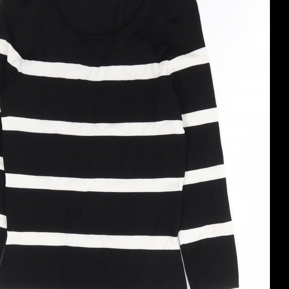Mango Womens Black Striped Polyamide Bodycon Size M Scoop Neck Pullover
