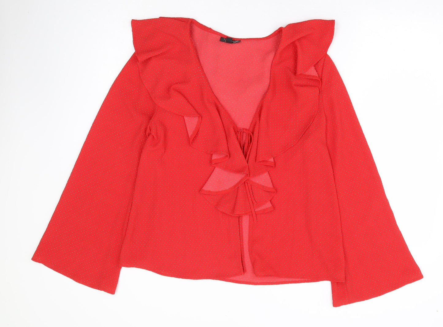 Topshop Womens Red Polka Dot Polyester Basic Blouse Size 12 V-Neck