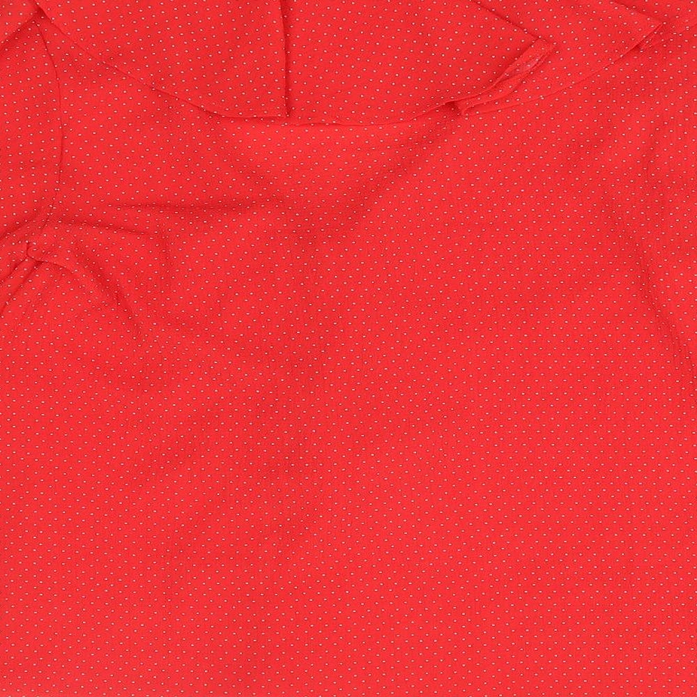 Topshop Womens Red Polka Dot Polyester Basic Blouse Size 12 V-Neck