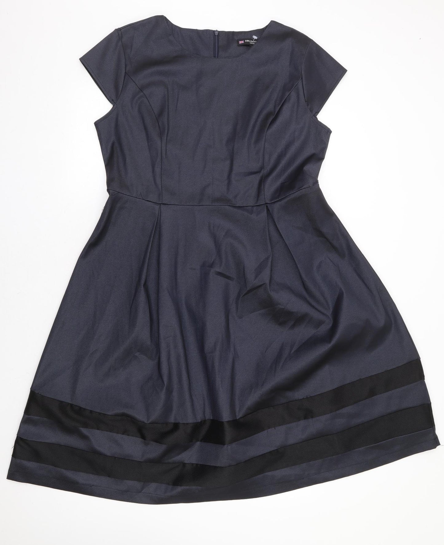 Collection London Womens Blue Polyester Fit & Flare Size 16 Round Neck Zip - Occasionwear