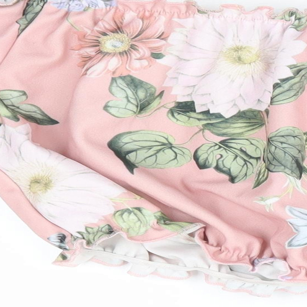 New Look Womens Pink Floral Polyester Cropped Blouse Size 8 Off the Shoulder - Tie Sleeve Detail