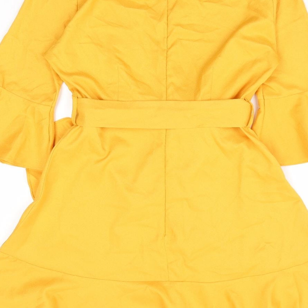 Boohoo Womens Yellow Polyester Fit & Flare Size 8 Round Neck Zip - Flute Sleeve