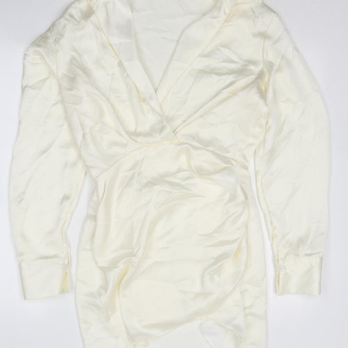 Zara Womens White Polyester Mini Size M V-Neck Zip