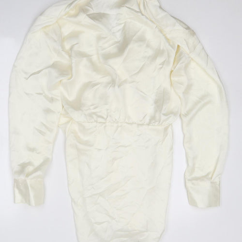Zara Womens White Polyester Mini Size M V-Neck Zip