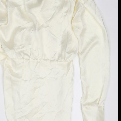 Zara Womens White Polyester Mini Size M V-Neck Zip