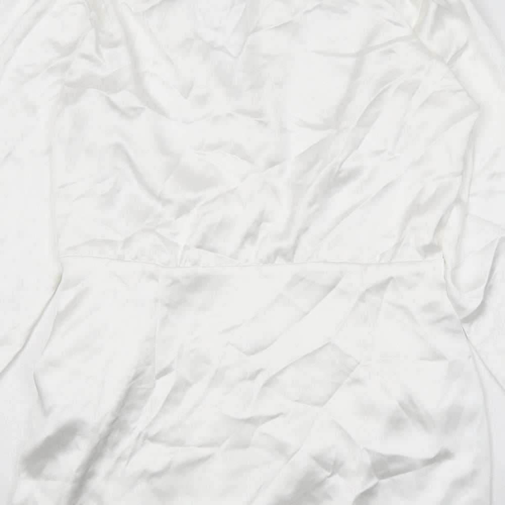 Zara Womens White Polyester Shirt Dress Size L V-Neck Zip