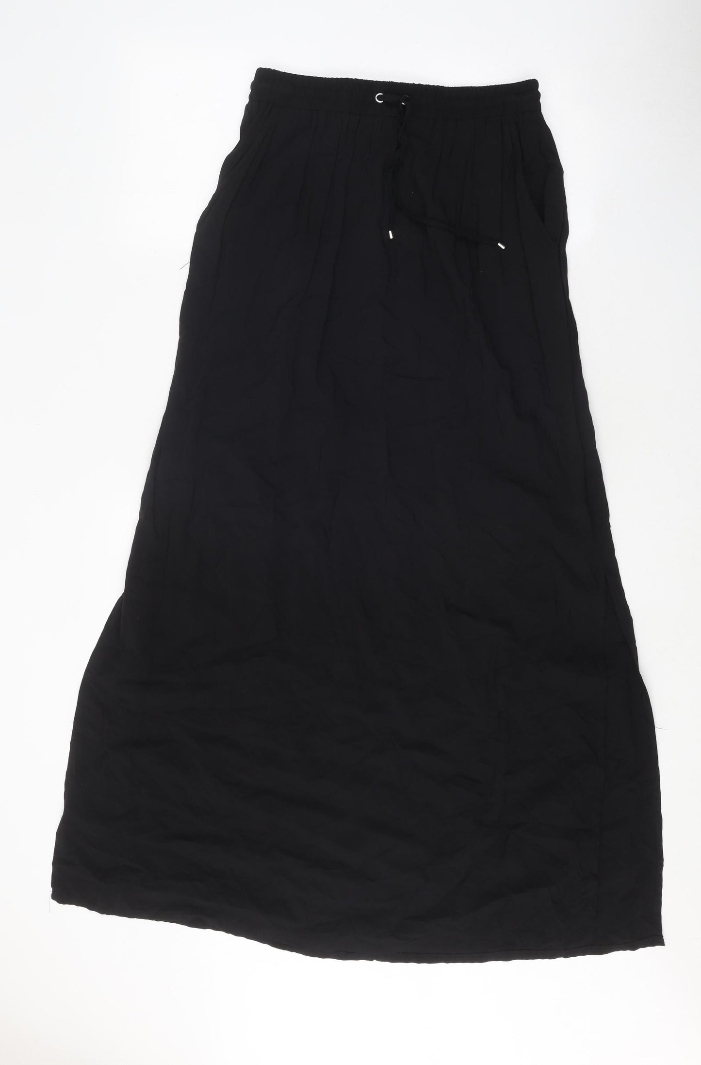 New Look Womens Black Viscose Maxi Skirt Size 10 Drawstring - slit on both sides