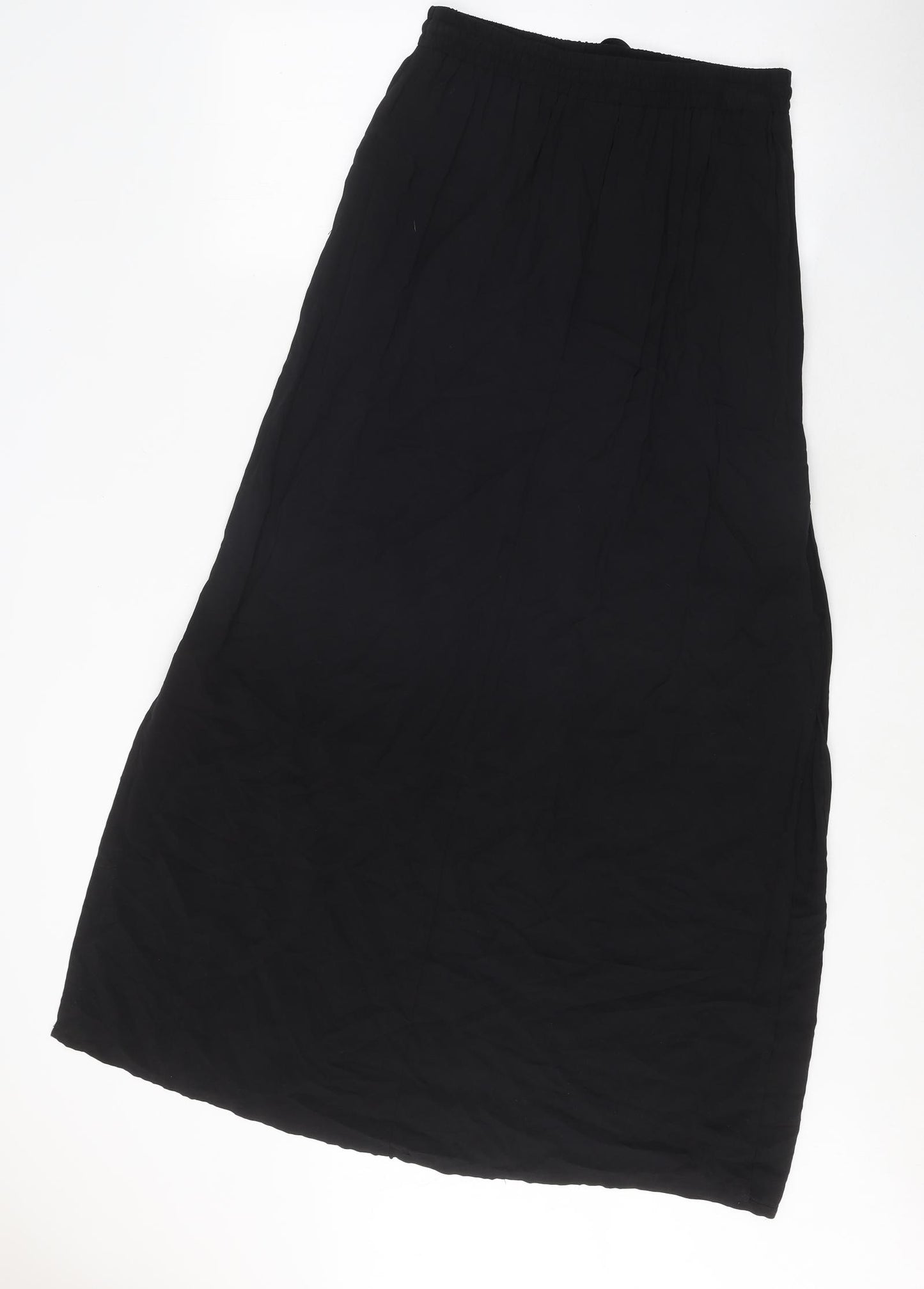 New Look Womens Black Viscose Maxi Skirt Size 10 Drawstring - slit on both sides