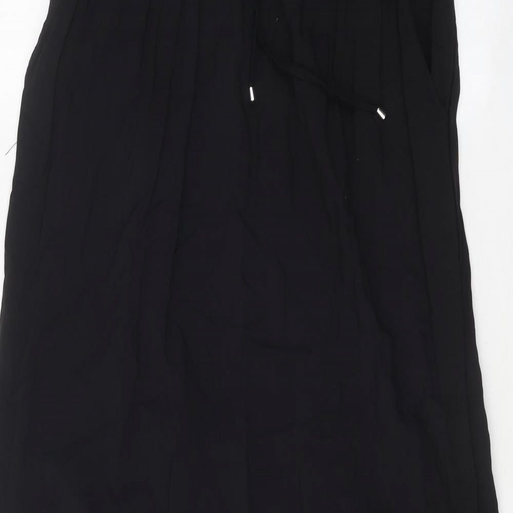 New Look Womens Black Viscose Maxi Skirt Size 10 Drawstring - slit on both sides