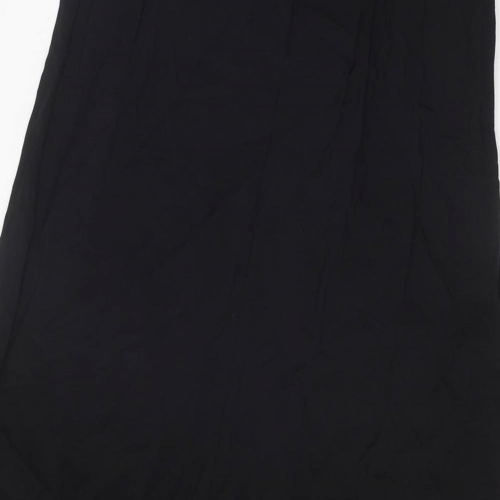 New Look Womens Black Viscose Maxi Skirt Size 10 Drawstring - slit on both sides