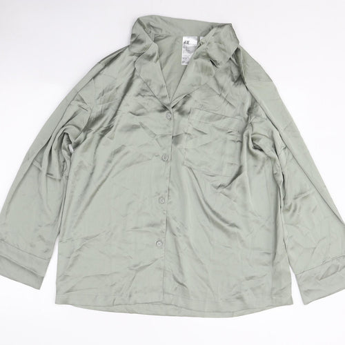 H&M Womens Green Polyester Basic Button-Up Size M High Neck