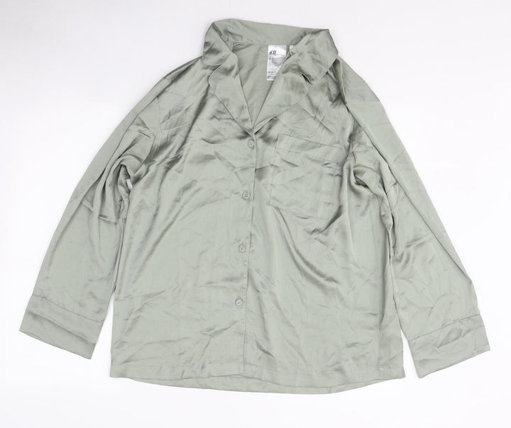 H&M Womens Green Polyester Basic Button-Up Size M High Neck