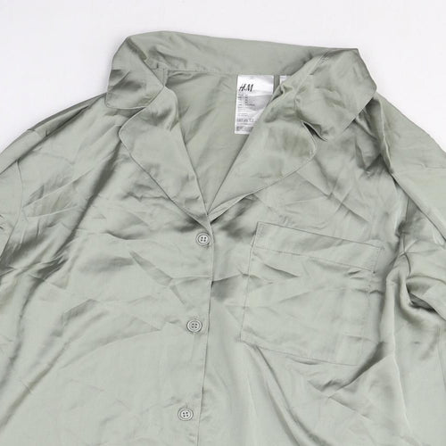 H&M Womens Green Polyester Basic Button-Up Size M High Neck