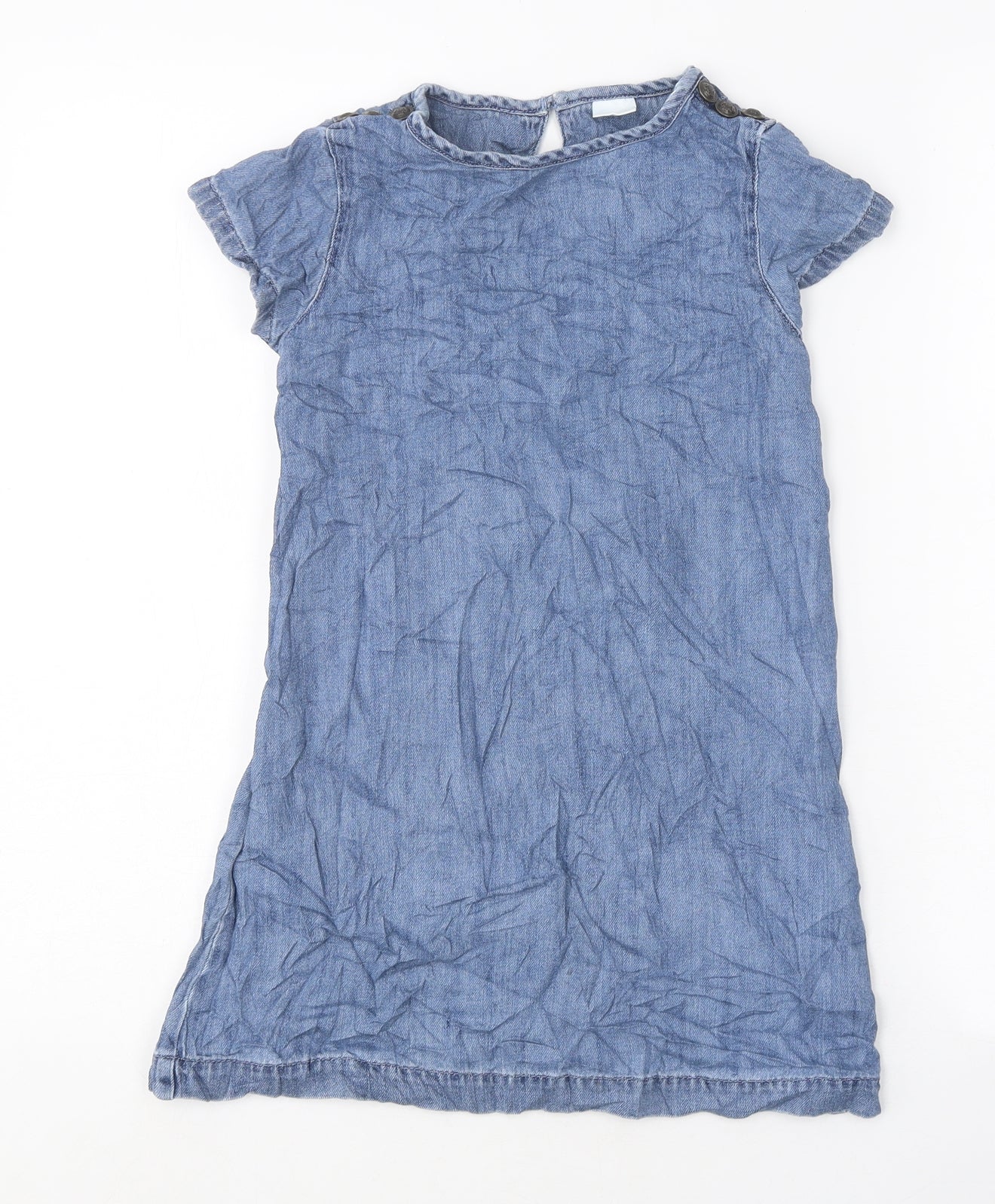 NEXT Girls Blue 100% Cotton A-Line Size 7 Years Round Neck Button