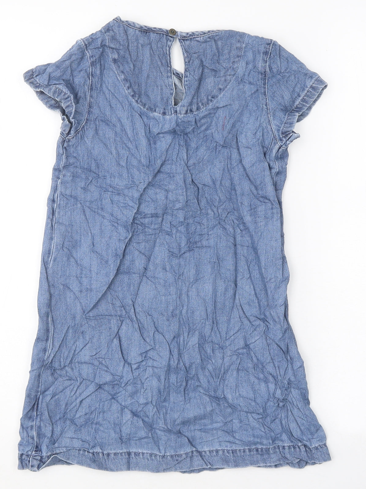 NEXT Girls Blue 100% Cotton A-Line Size 7 Years Round Neck Button
