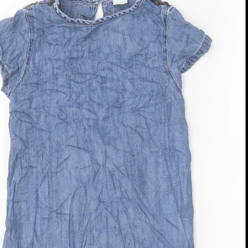 NEXT Girls Blue 100% Cotton A-Line Size 7 Years Round Neck Button