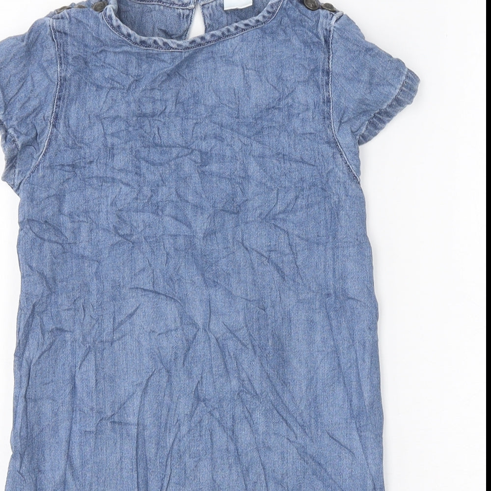 NEXT Girls Blue 100% Cotton A-Line Size 7 Years Round Neck Button