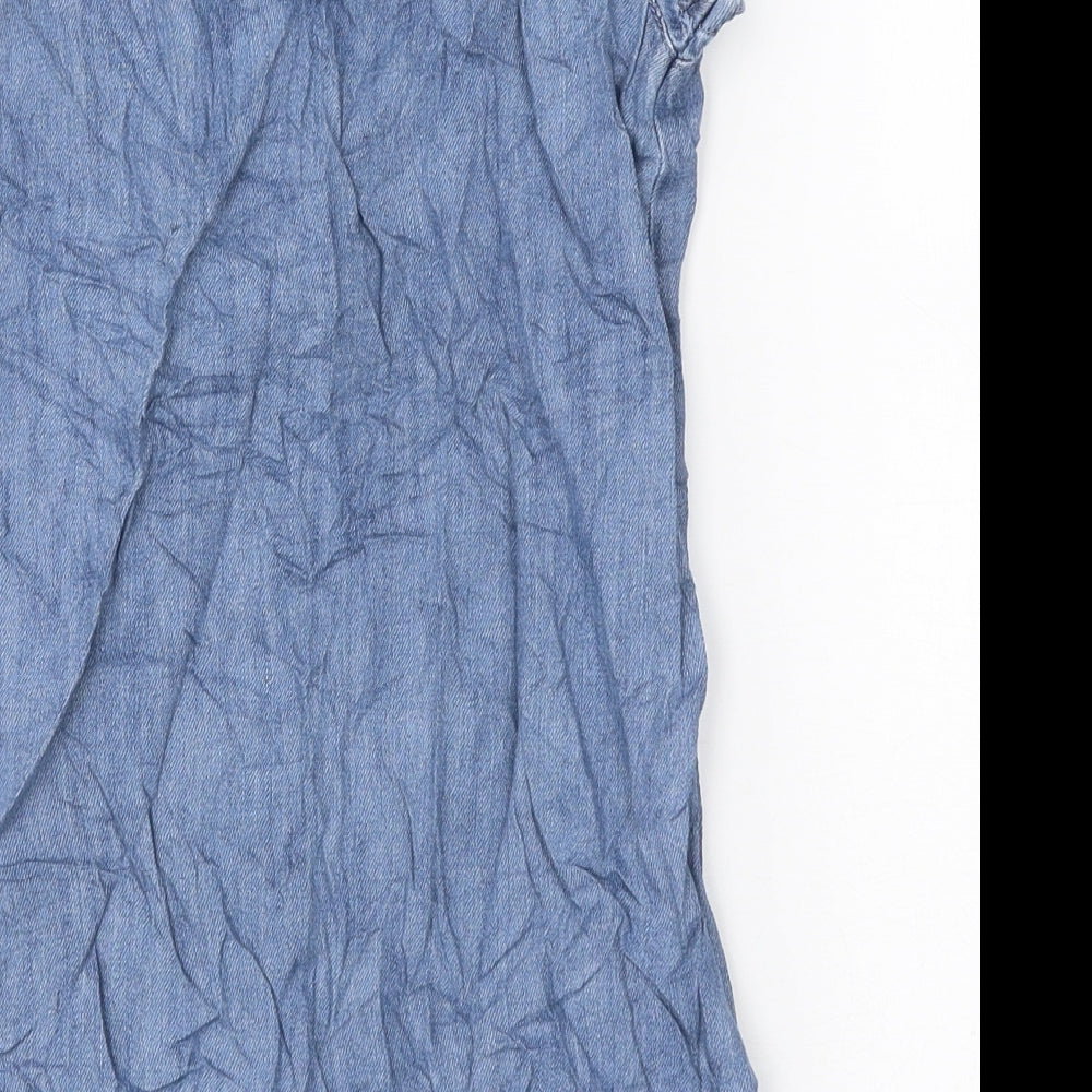 NEXT Girls Blue 100% Cotton A-Line Size 7 Years Round Neck Button