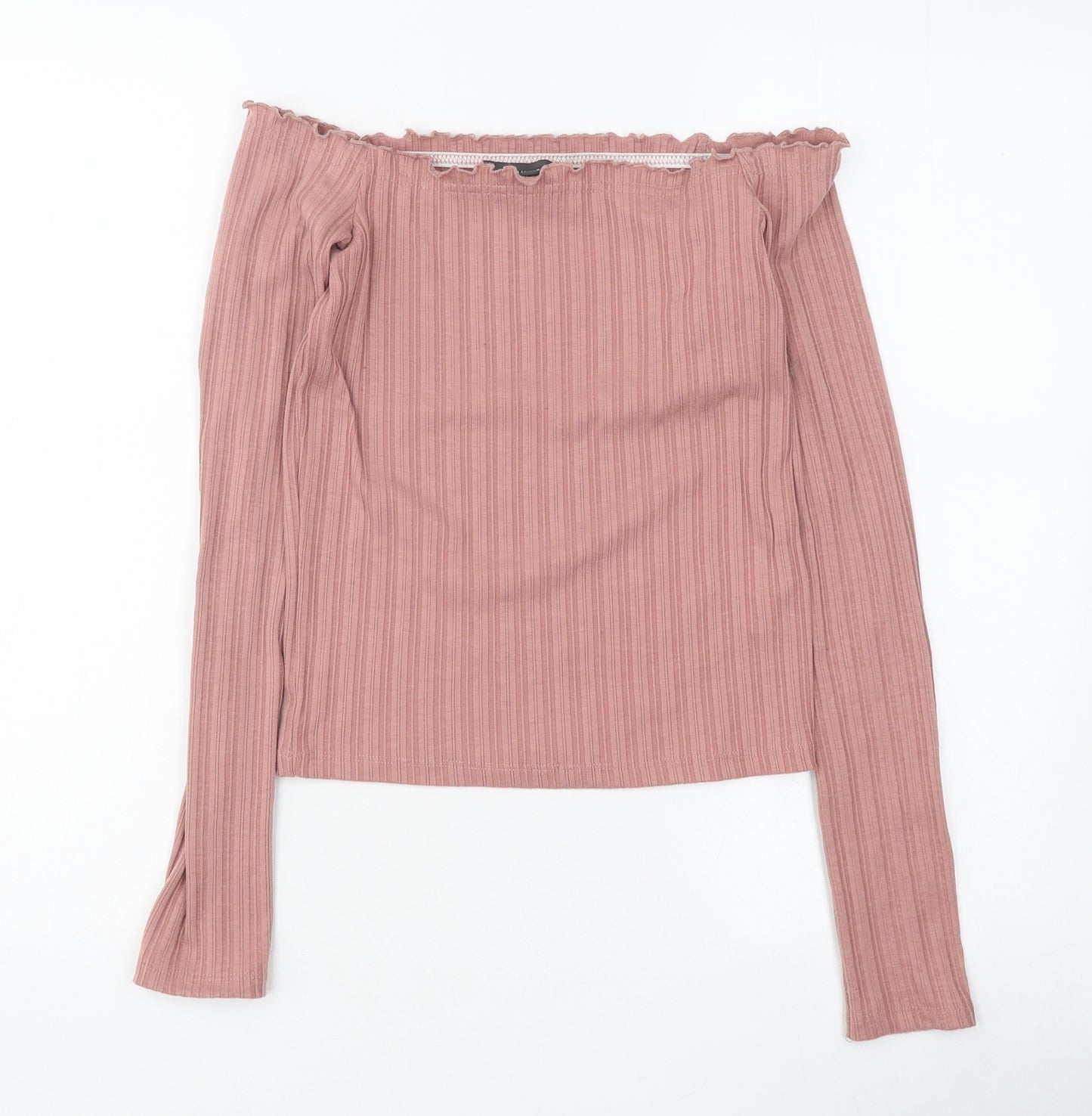 Primark Womens Pink Polyester Basic T-Shirt Size S Off the Shoulder