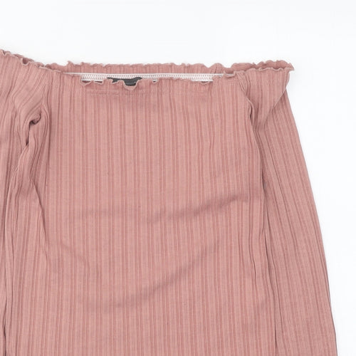 Primark Womens Pink Polyester Basic T-Shirt Size S Off the Shoulder