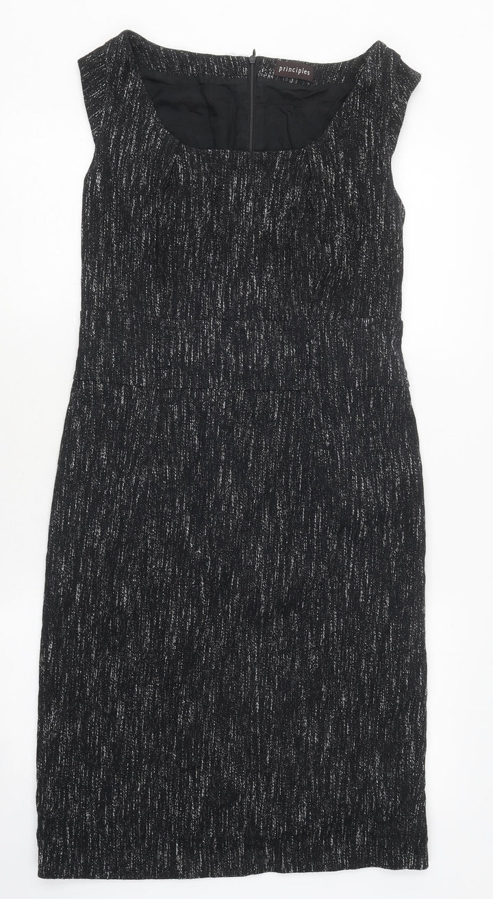 Principles Womens Black Herringbone Cotton A-Line Size 12 Scoop Neck Zip