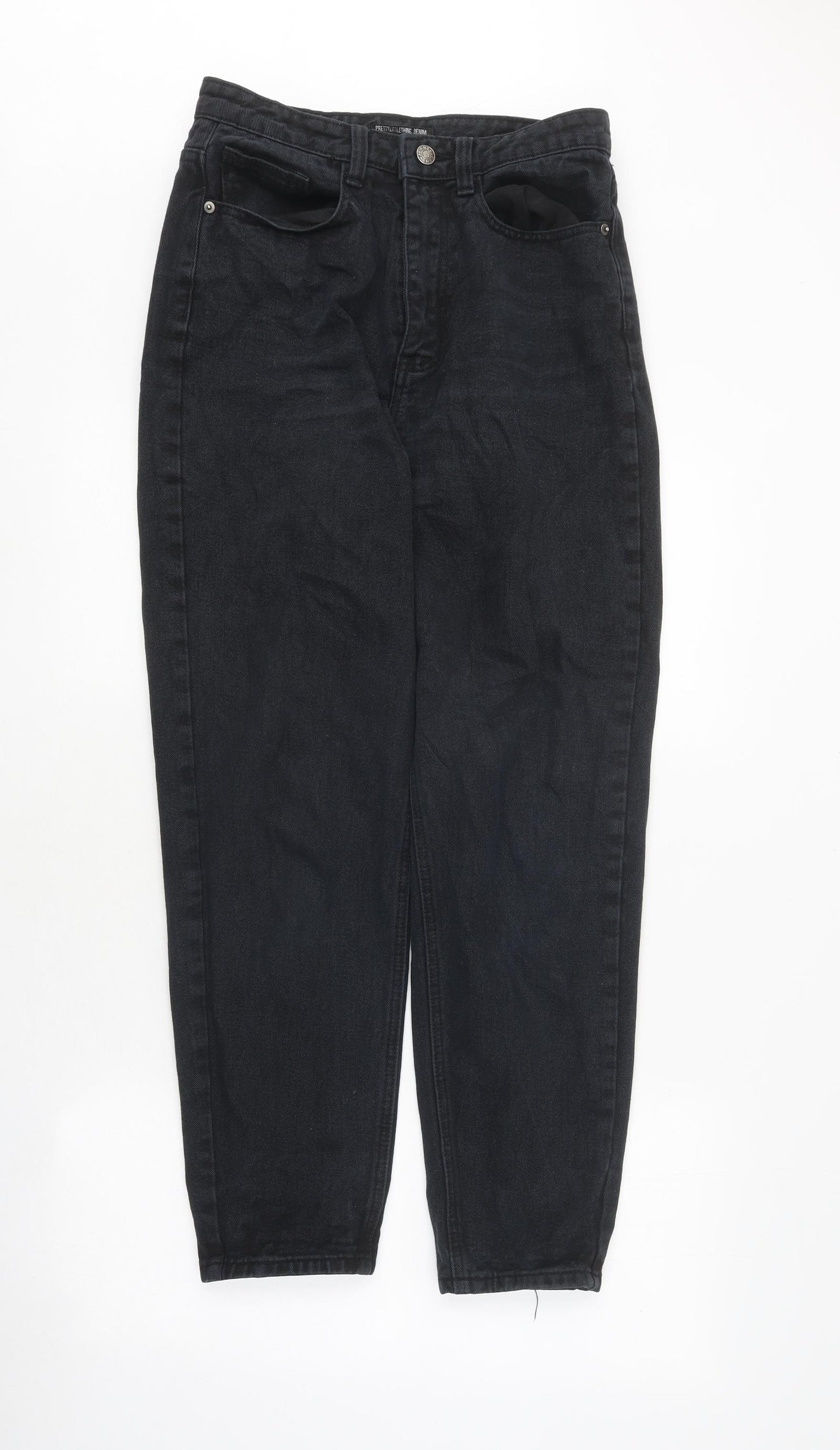 PRETTYLITTLETHING Womens Black 100% Cotton Mom Jeans Size 10 L38.5 in Regular Zip